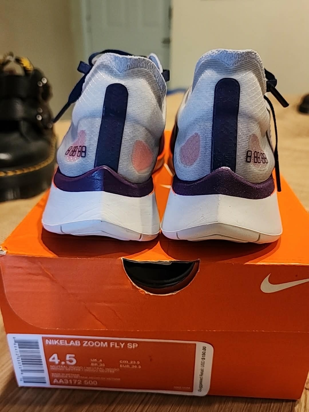 Nike Men's White, Navy & Orange Zoom Fly Racing Shoes - Picture 4 of 5
